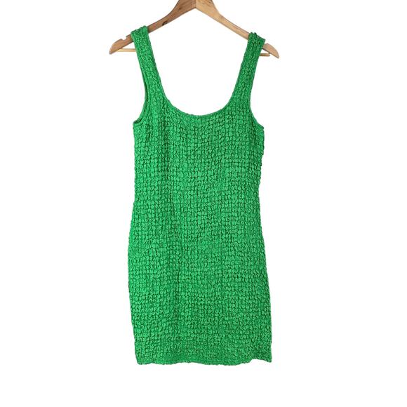 Rails NWT Julie Mini Dress Clover Green Size M Retro 90s Popcorn Fabric Stretchy - Picture 2 of 9